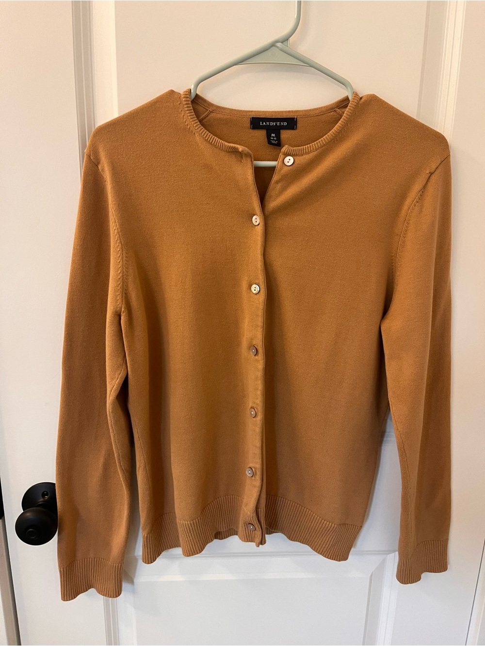 Lands' End Women's Button-Up Cardigan in Camel Brown